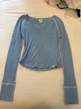 BDG Light Blue Long Sleeve Waffle & Knit Top